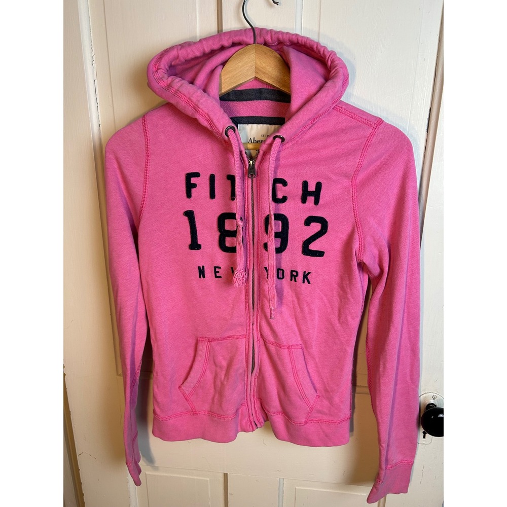 Abercrombie & Fitch Womens Y2K Pink Full Zip Hoodie Sweatshirt Small 1892 NY